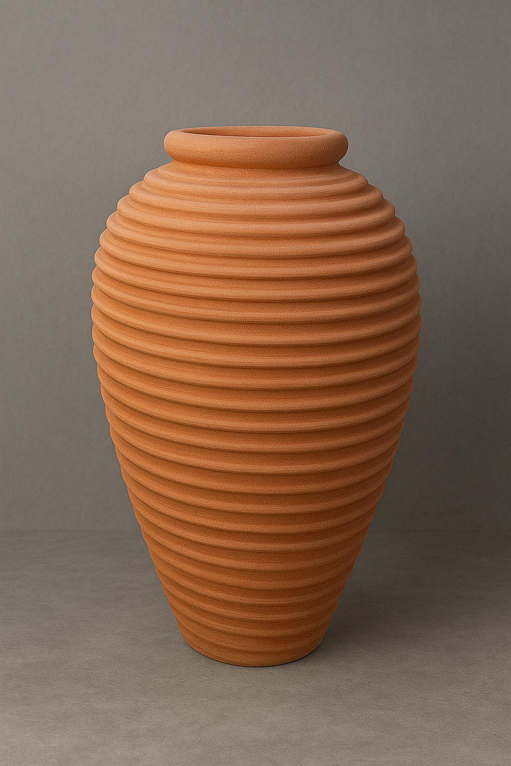 Yatay Çizgili Doğal Kırmızı Toprak Vazo