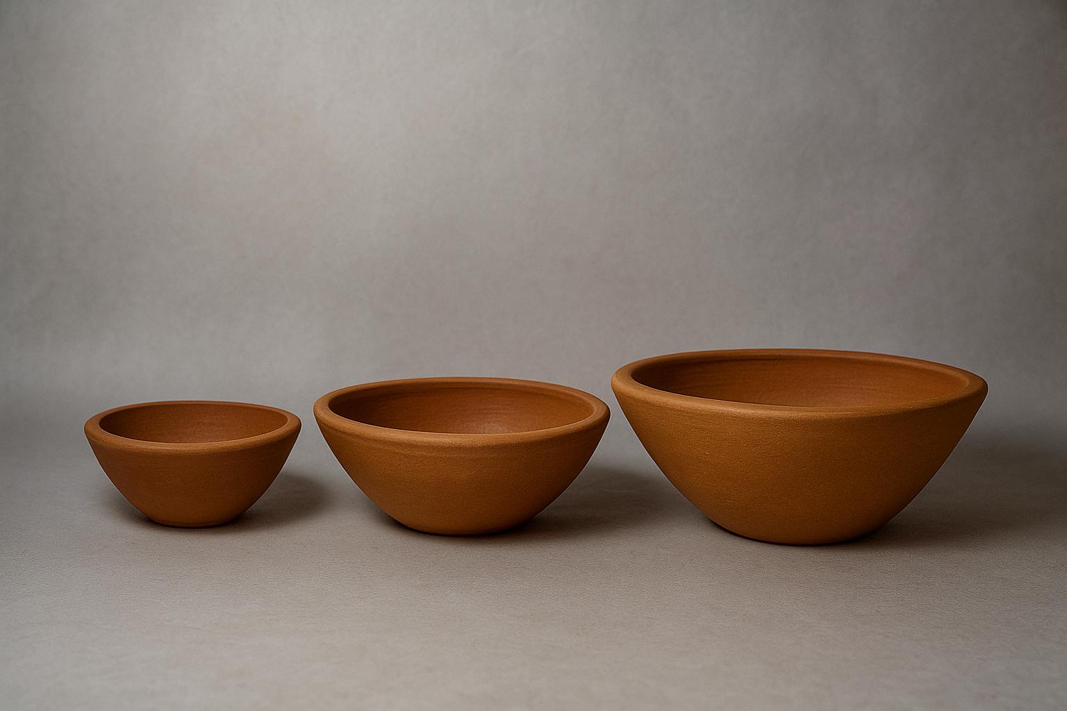 Geniş Tabak Form Doğal Kırmızı Toprak Saksı – 3’lü Set