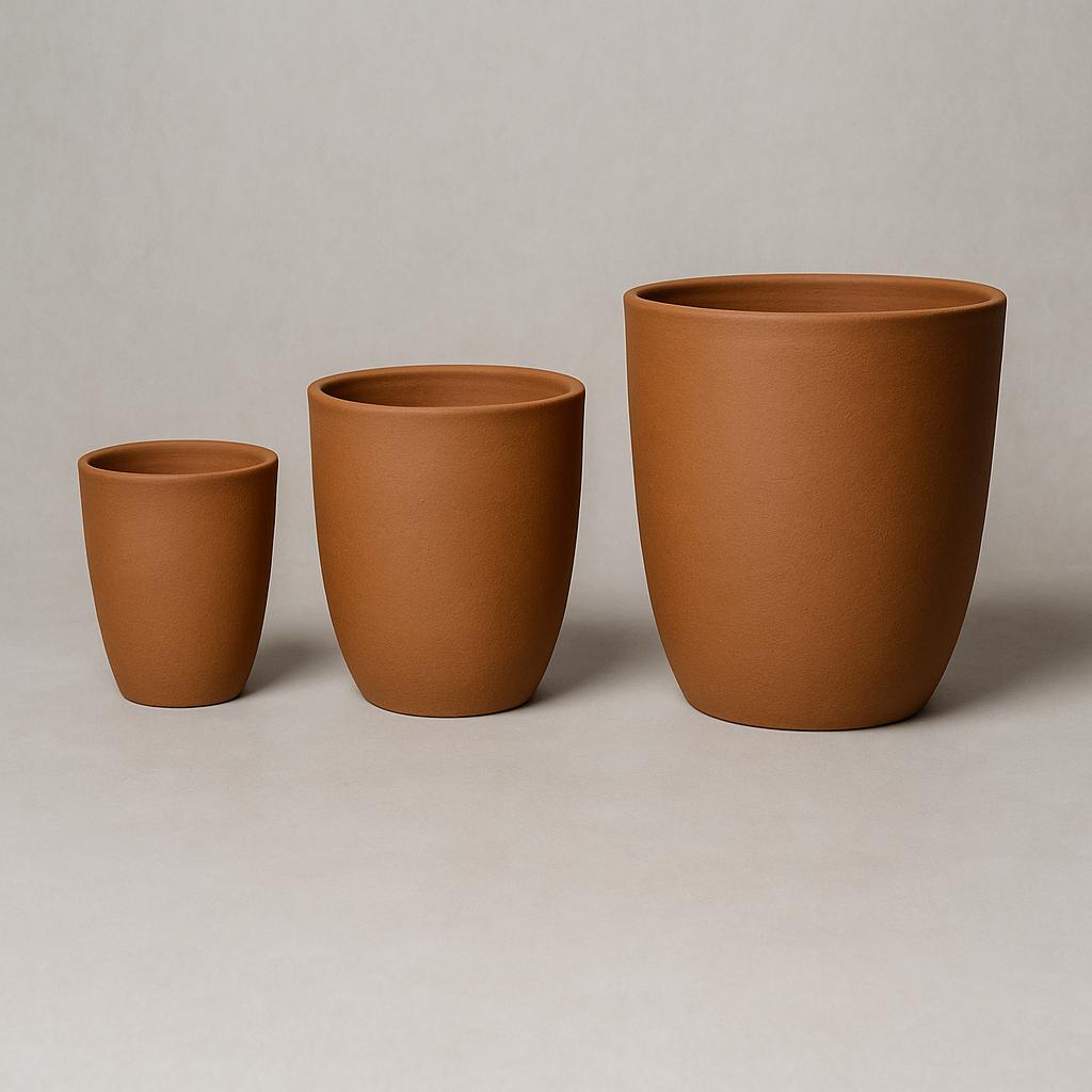 Silindirik Form Doğal Kırmızı Toprak Saksı – 3’lü Set